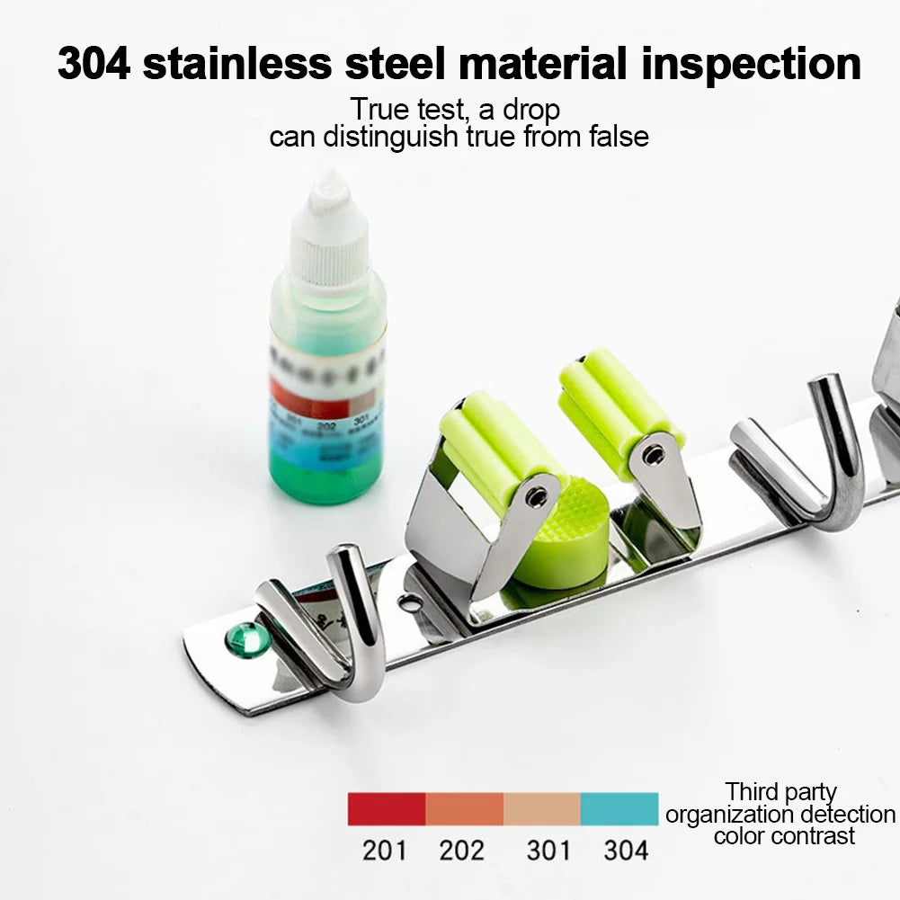 Suporte Organizador de Vassouras e Rodos em Inox – Gancho de Parede para Cozinha e Banheiro