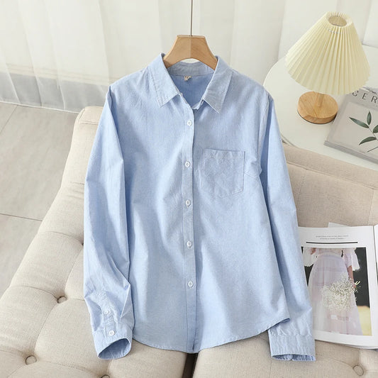 Camisa feminina Oxford Cotton – Blusa listrada clássica