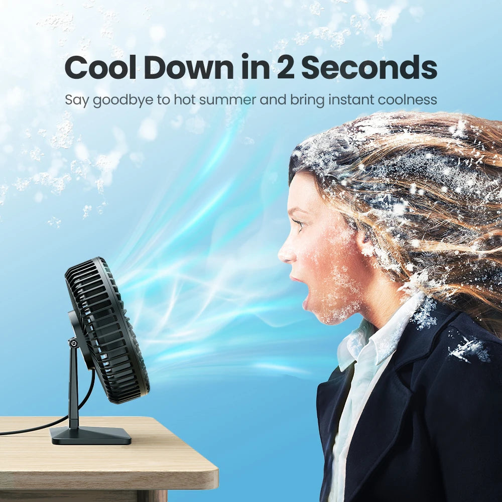 Ventilador de mesa GAIATOP USB – Ultra silencioso, 4 velocidades, resfriamento ajustável.