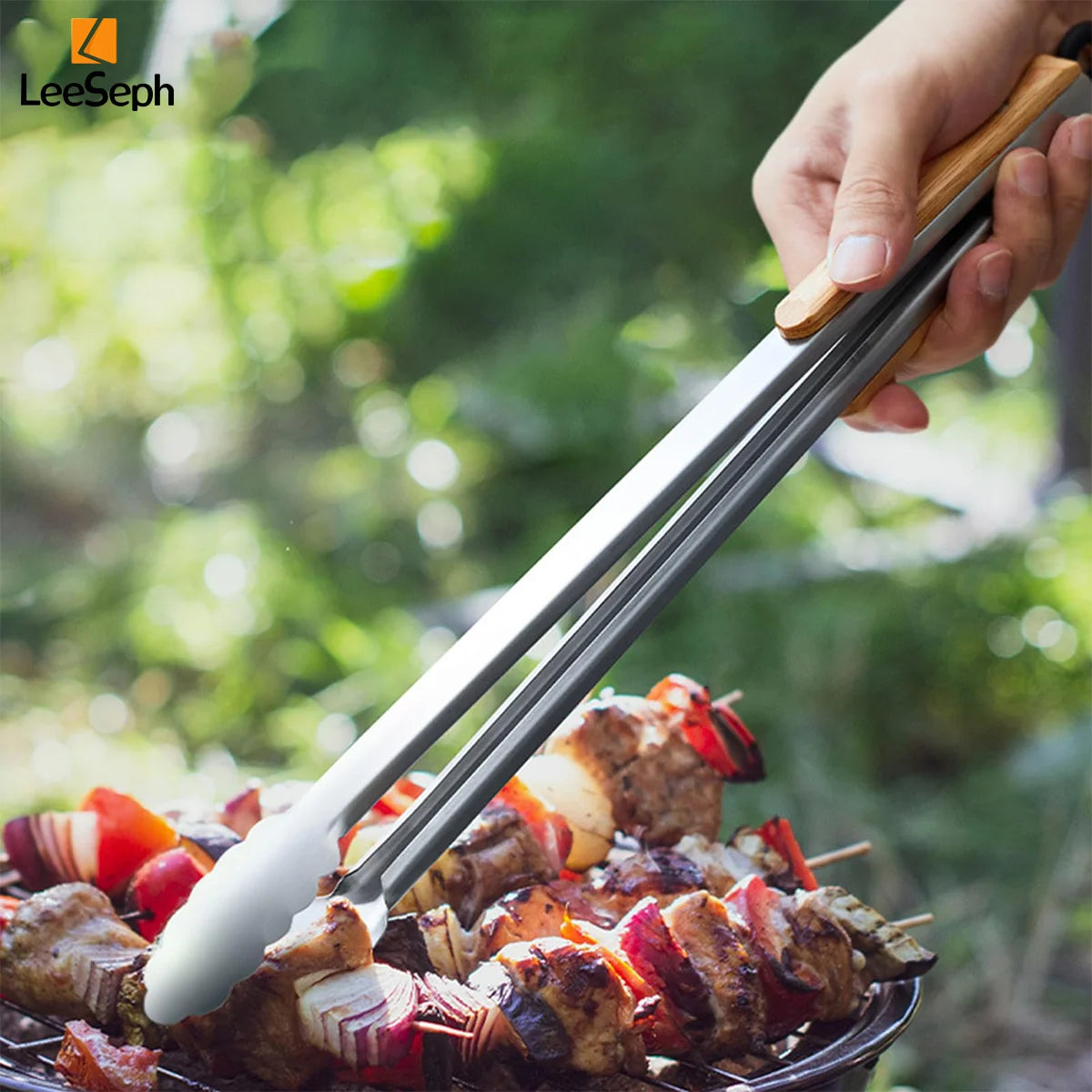 Pegador de Cozinha Inox com Cabo de Madeira – Ideal para Churrasco, Salada e Grel