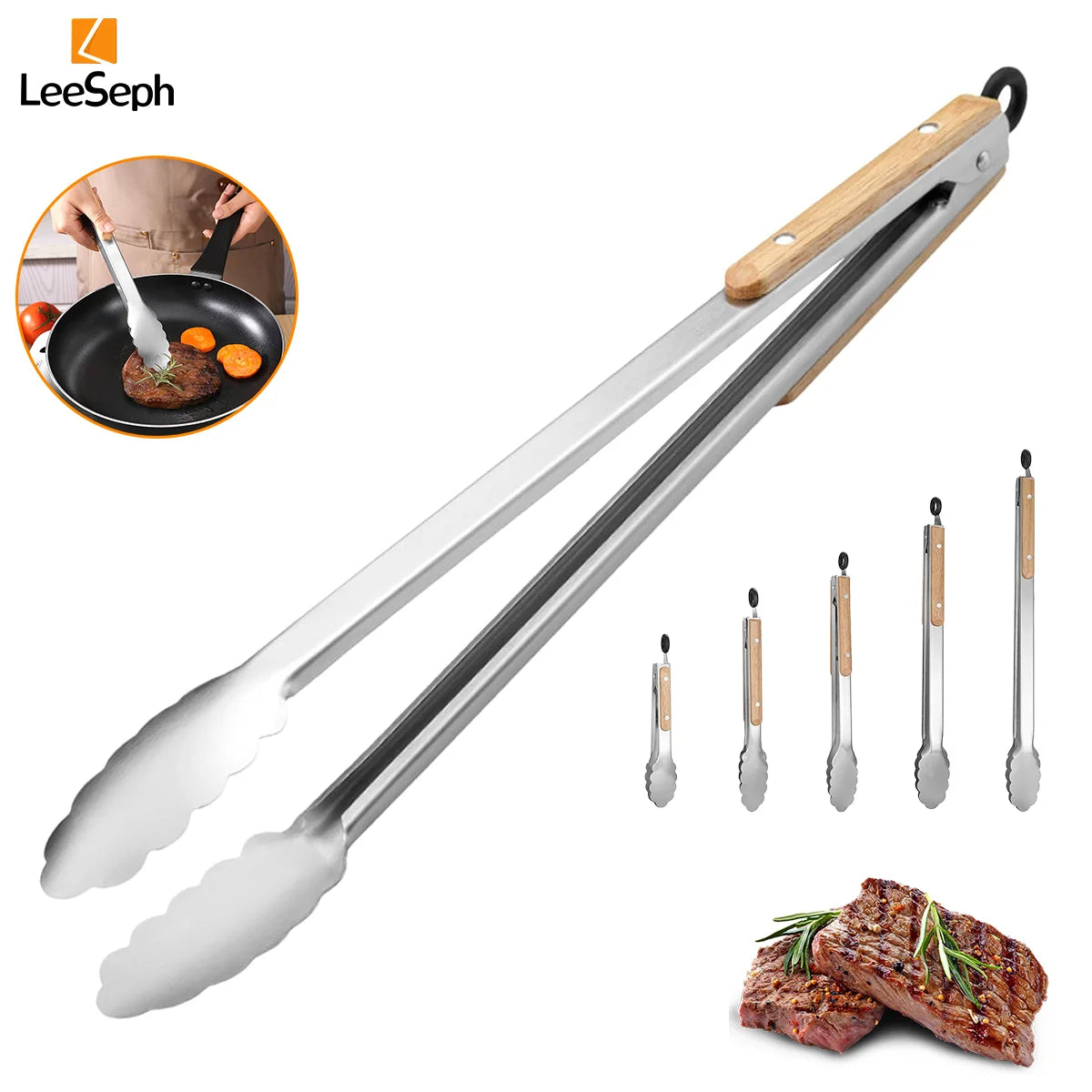 Pegador de Cozinha Inox com Cabo de Madeira – Ideal para Churrasco, Salada e Grel