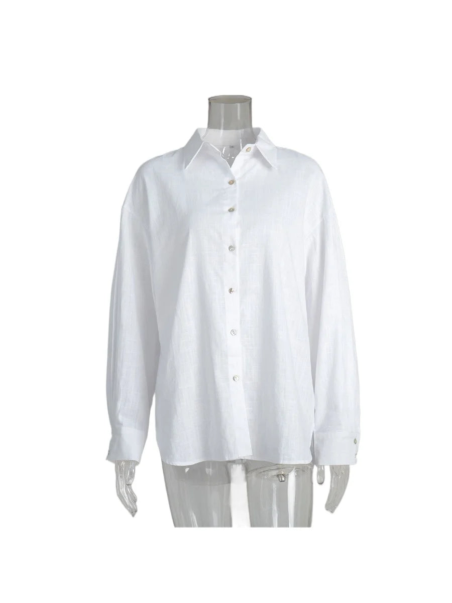 Camisa feminina folgada CottonEase – Cardigan casual primavera-verão