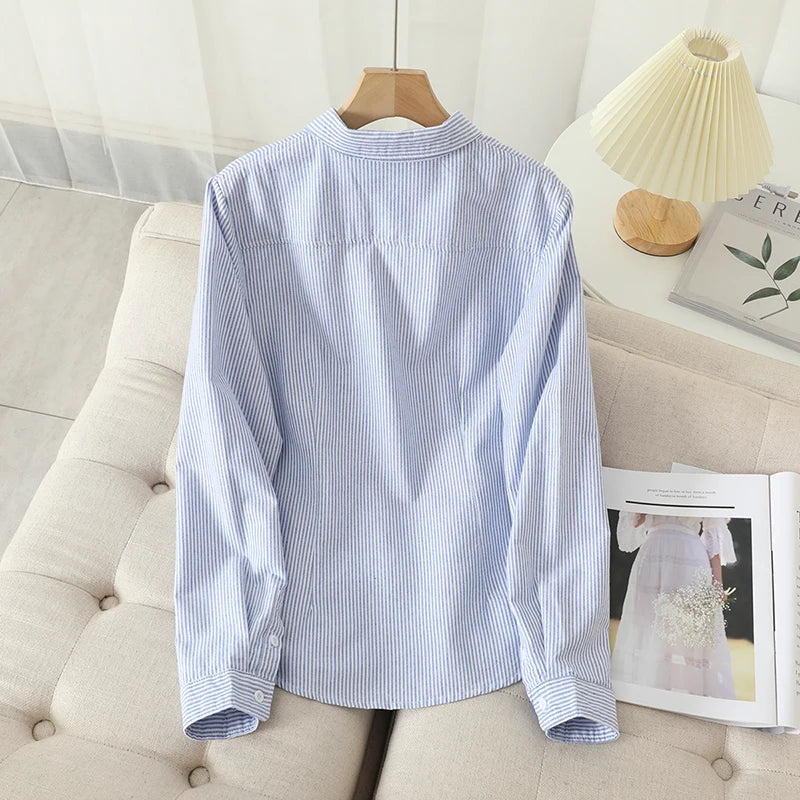 Camisa feminina Oxford Cotton – Blusa listrada clássica