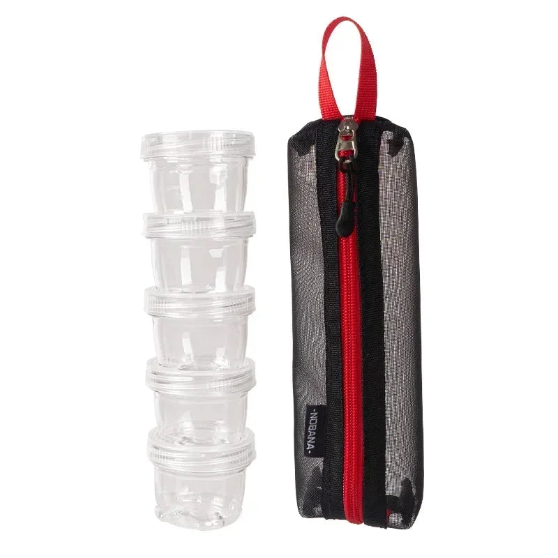 Conjunto de porta-tempero para viagem - Bolsa compacta para condimentos com garrafas transparentes para camping e caminhadas.