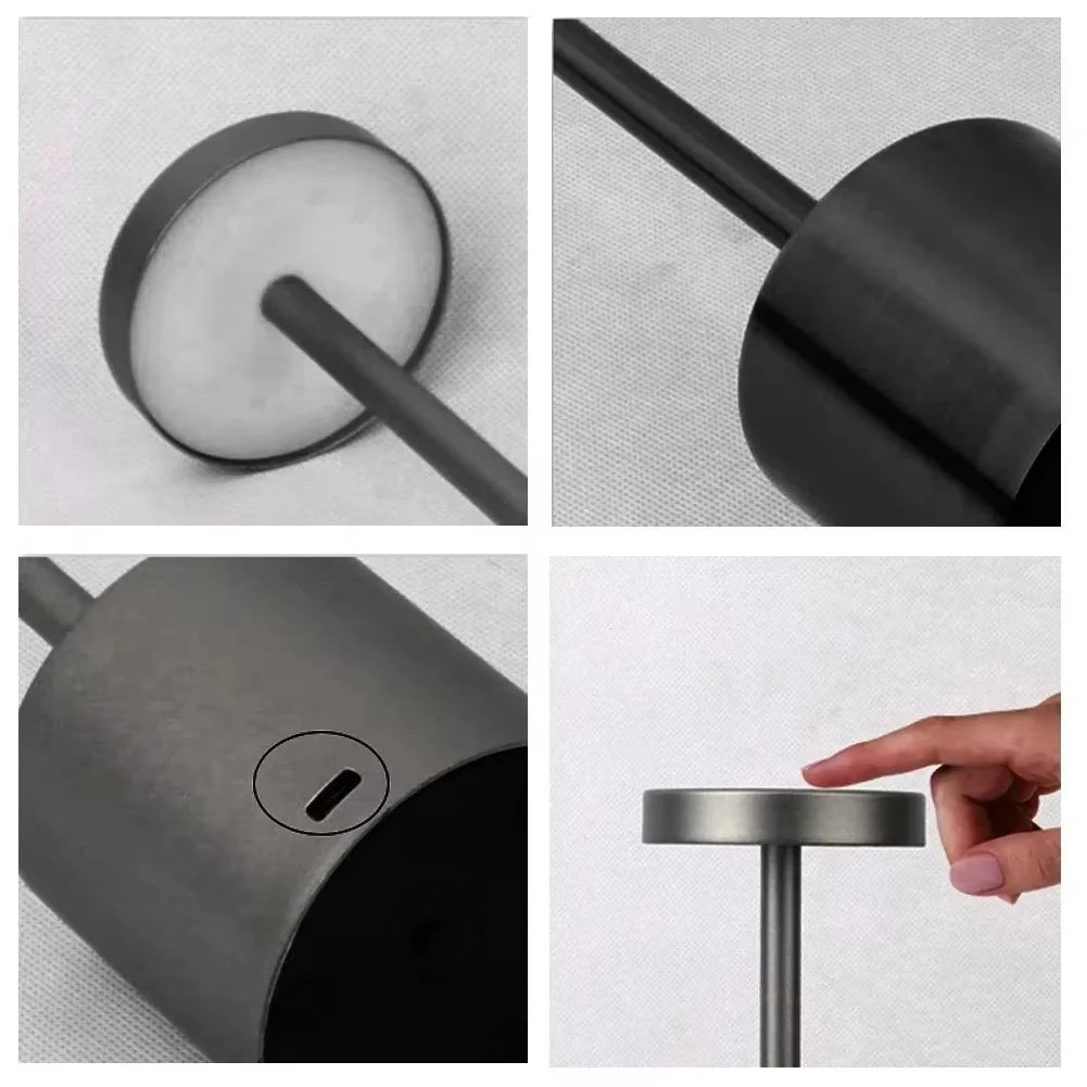 Luminária de mesa LED com sensor de toque simples – recarregável e elegante.