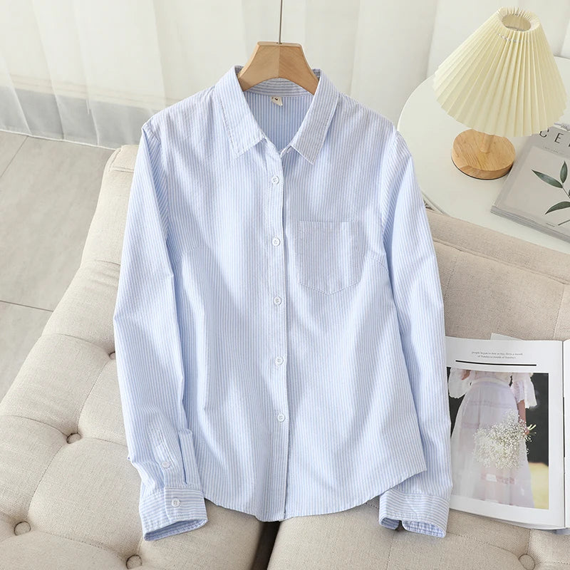 Camisa feminina Oxford Cotton – Blusa listrada clássica