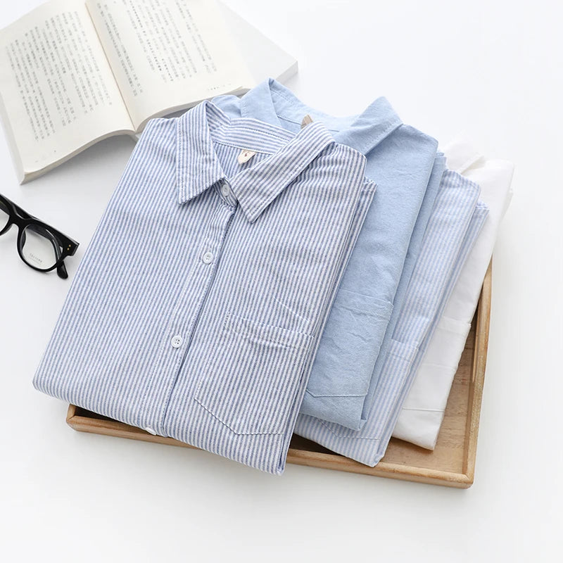 Camisa feminina Oxford Cotton – Blusa listrada clássica