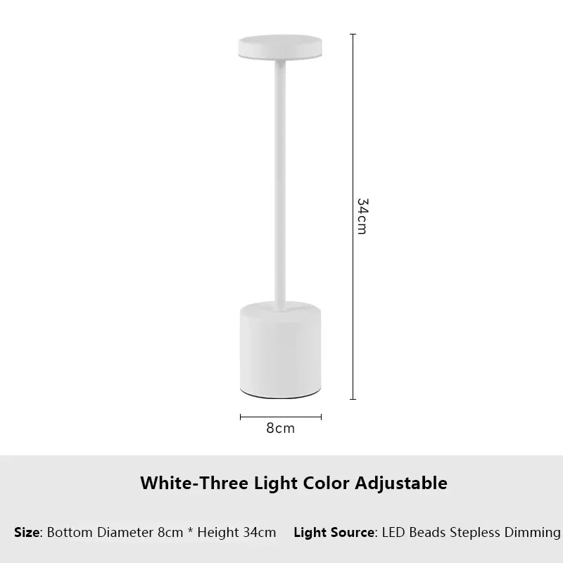 Luminária de mesa LED com sensor de toque simples – recarregável e elegante.