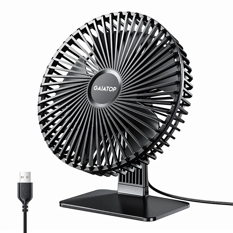 Ventilador de mesa GAIATOP USB – Ultra silencioso, 4 velocidades, resfriamento ajustável.