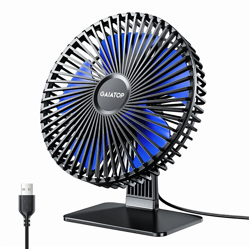 Ventilador de mesa GAIATOP USB – Ultra silencioso, 4 velocidades, resfriamento ajustável.