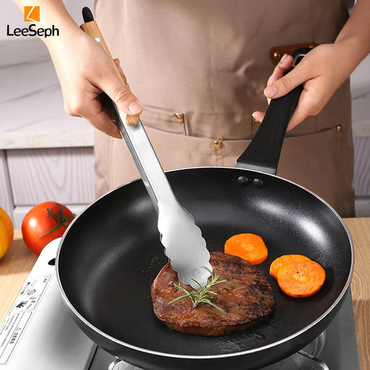 Pegador de Cozinha Inox com Cabo de Madeira – Ideal para Churrasco, Salada e Grel