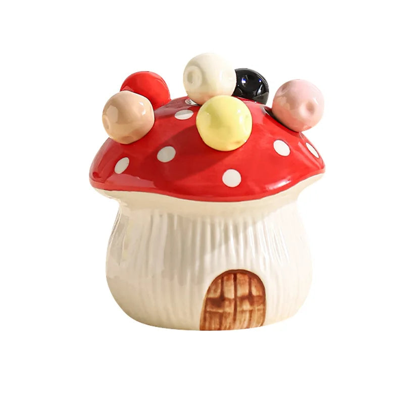 Porta-Garfos Cerâmica Cogumelo com 6 Garfinhos Inox – Toque Criativo para Servir Frutas e Doces