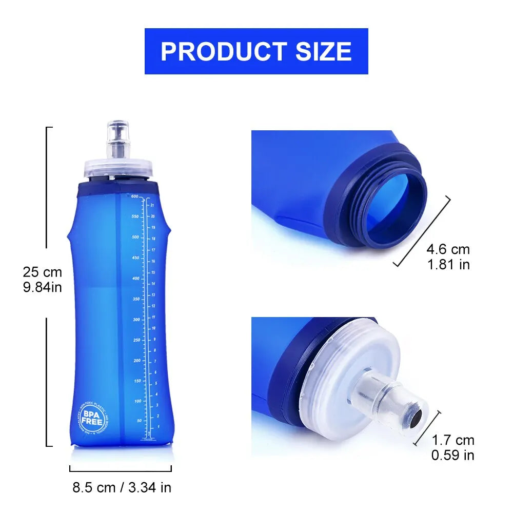 Garrafa de água macia para acampamento HydroPack 600ml para corrida e ciclismo.