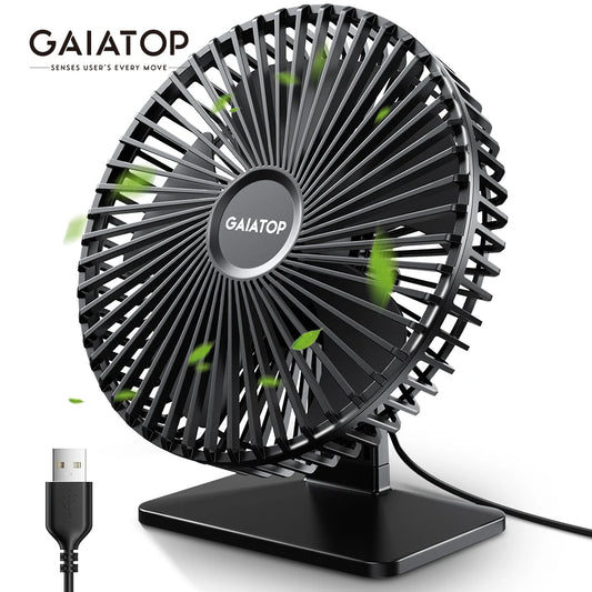 Ventilador de mesa GAIATOP USB – Ultra silencioso, 4 velocidades, resfriamento ajustável.